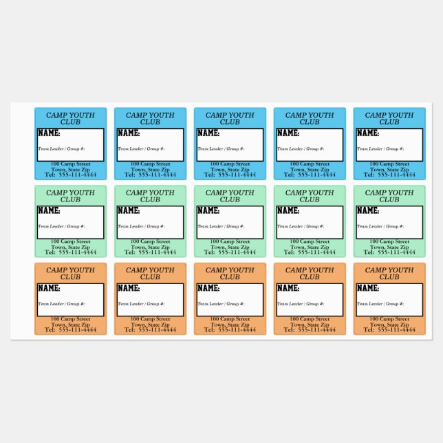 Camp Identification Color Coded Write Names Kids' Labels (Sheet)