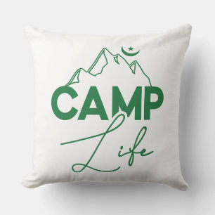 Camp Life Green Typography Fun T-Shirt Throw Pillow