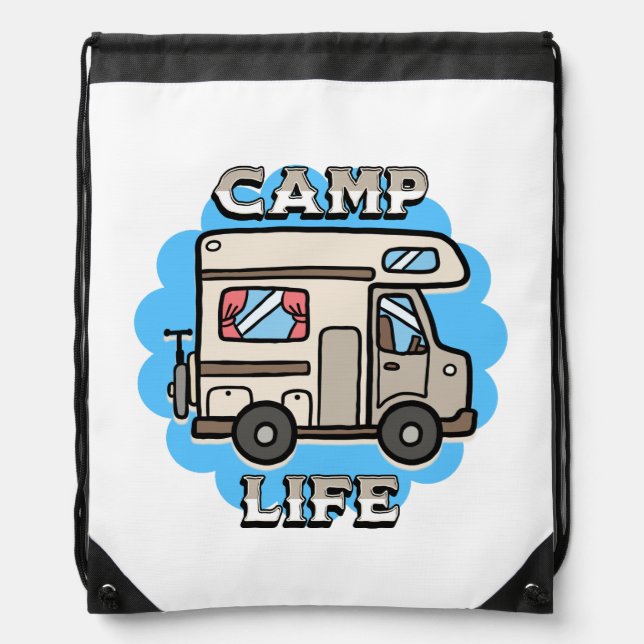 Camp Life | Retro Camper Personalized Drawstring Bag (Front)
