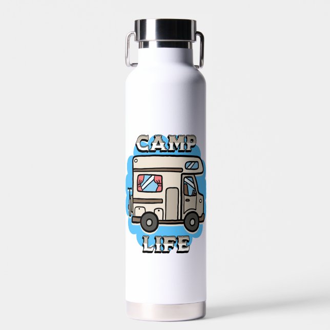 Camp Life | Retro Camper Personalized Water Bottle (Front)