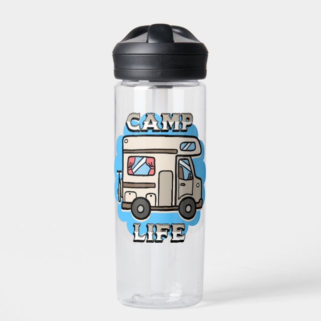 Camp Life | Retro Camper Personalized Water Bottle (Front)