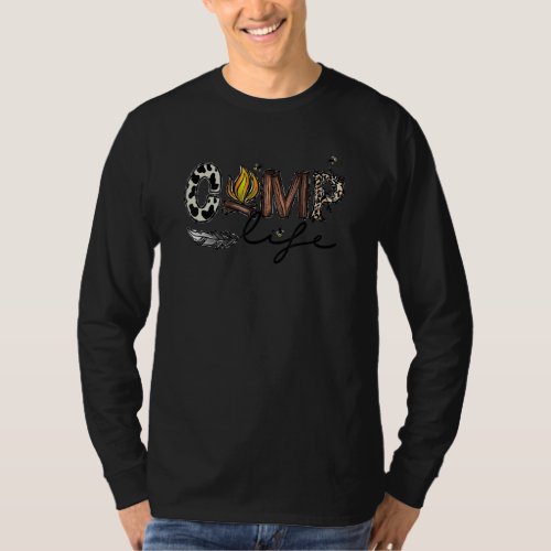Camp Life With Cam Fire Leopard Cow Camping T_Shirt