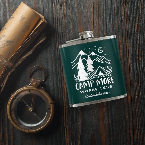 Camp More Worry Less  Custom Camping Flask