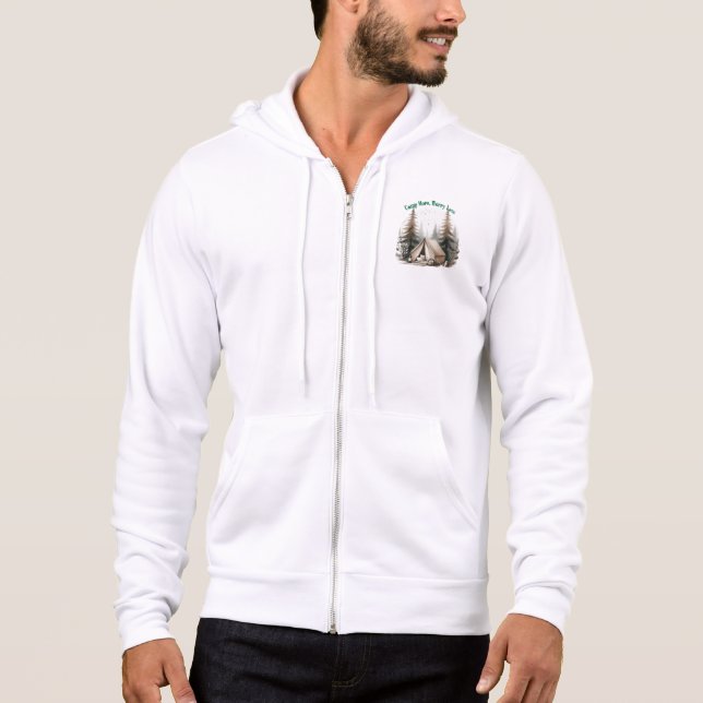 Camp More, Worry Less – Tent Art in the Woods Hoodie (Front)