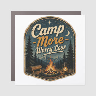 Camp More, Worry Less – Vintage Camping Adventure Car Magnet