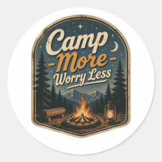 Camp More, Worry Less – Vintage Camping Adventure Classic Round Sticker