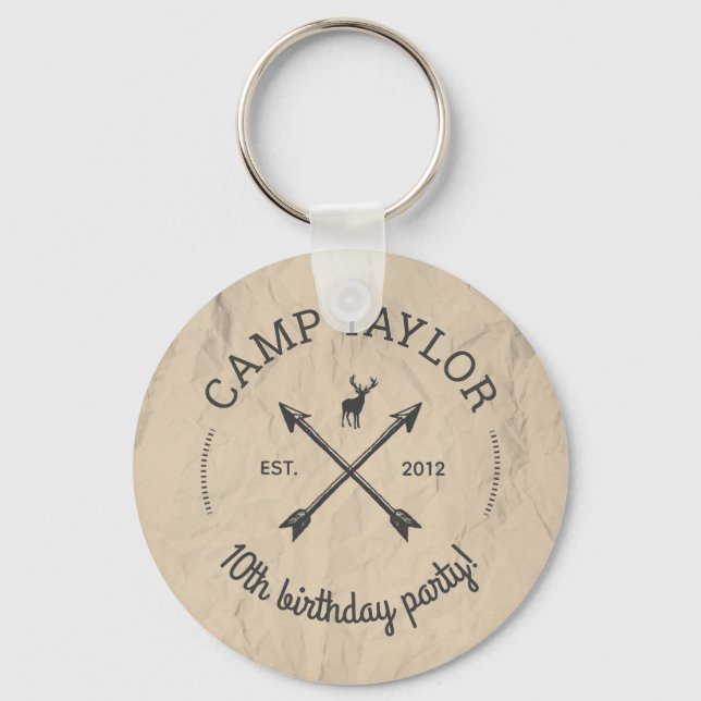 Camp Name Logo Birthday Party Keychain (Front)