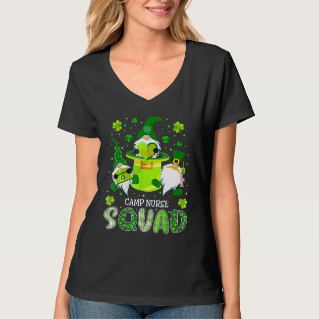 Camp Nurse Squad Nursing St Patrick Day Gnomes Iri T-Shirt (Front)