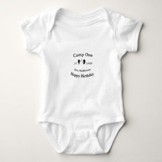 Camp one happy birthday name date campingadventure baby bodysuit