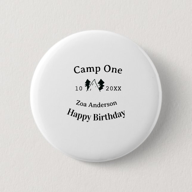 Camp one happy birthday name date campingadventure button (Front)