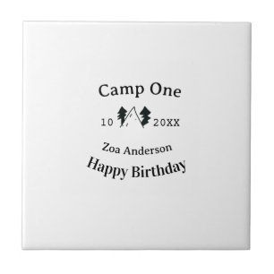 Camp one happy birthday name date campingadventure ceramic tile
