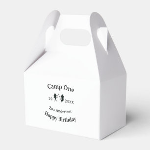 Camp one happy birthday name date campingadventure favor boxes