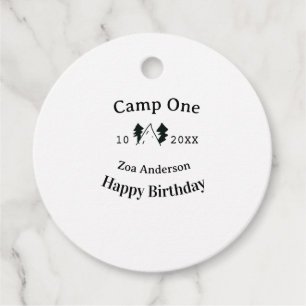 Camp one happy birthday name date campingadventure favor tags