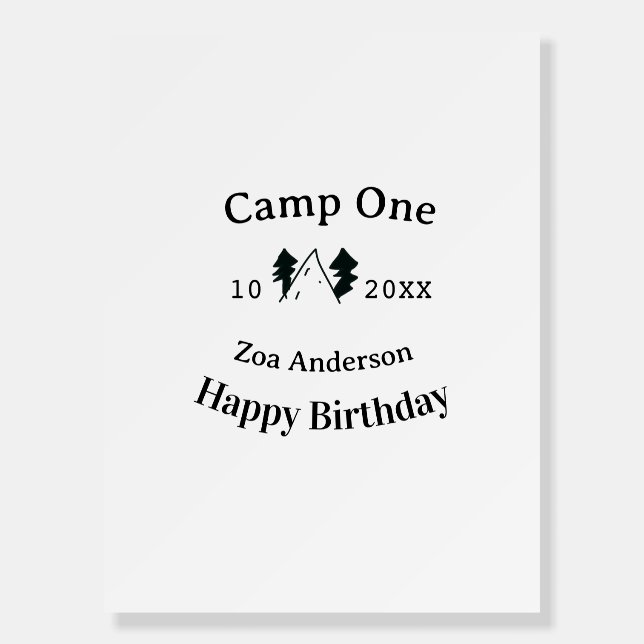 Camp one happy birthday name date campingadventure foam board (Front)