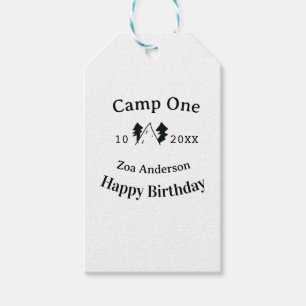 Camp one happy birthday name date campingadventure gift tags