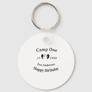 Camp one happy birthday name date campingadventure keychain