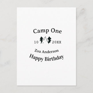 Camp one happy birthday name date campingadventure postcard