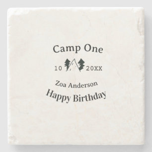 Camp one happy birthday name date campingadventure stone coaster