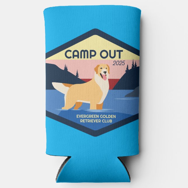 Camp Out 2025 Golden Retriever Drink Coozie (Front)