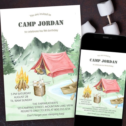Camp Out Birthday Boys Camping Adventure Invitation