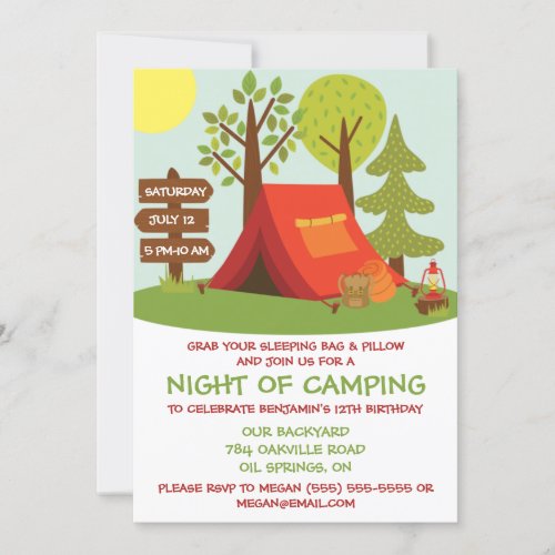 Camp Out Birthday Party Invitation
