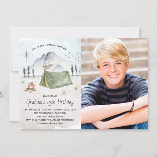 Camp Out Birthday Party Photo Invitation