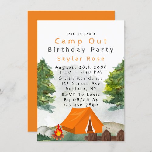 Camp Out Boy Birthday Party Invitation