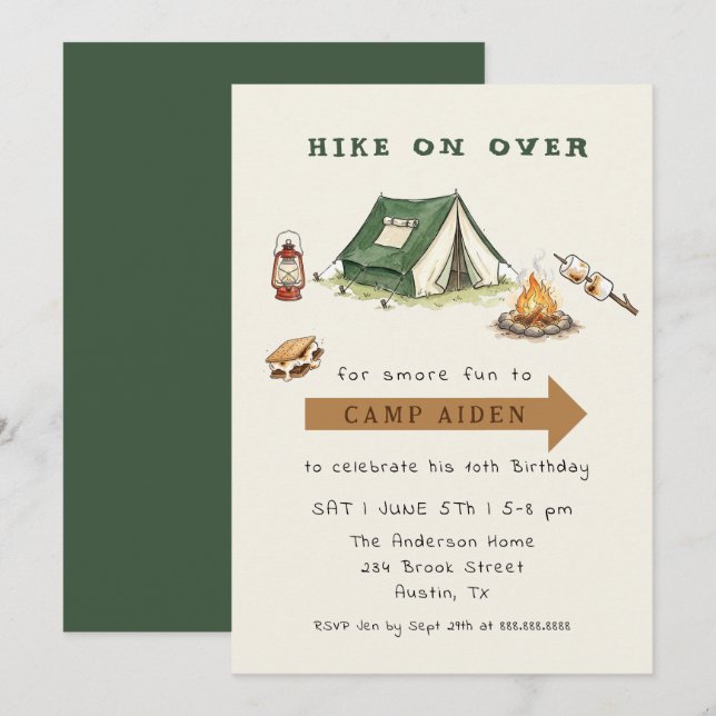 Camp out Kids Camping Adventure Birthday  Invitation (Front/Back)
