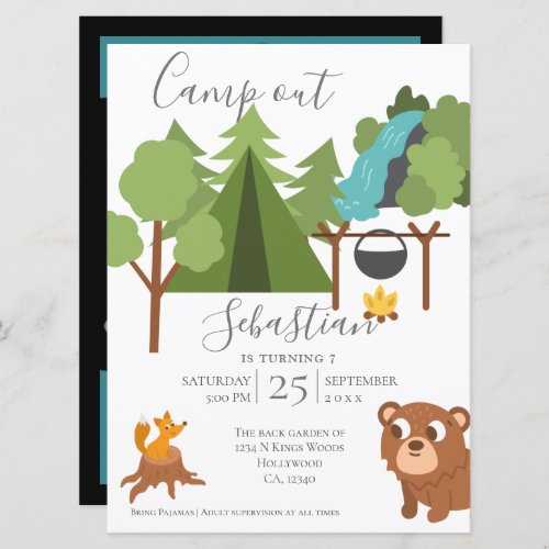 Camp Out Party With Game on Back  Invitation