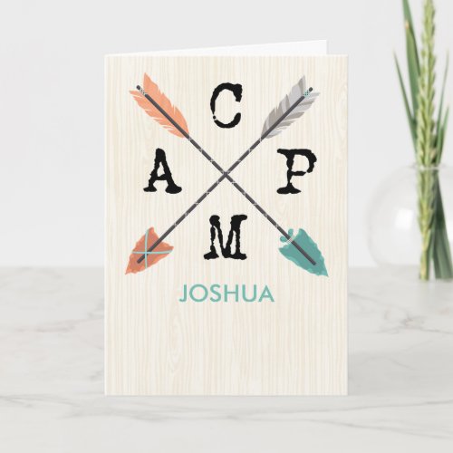 Camp Personalize Name Arrows on Wood Pattern Card