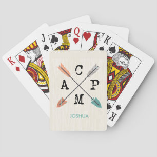 Camp Personalize Name Arrows on Wood Pattern Poker Cards