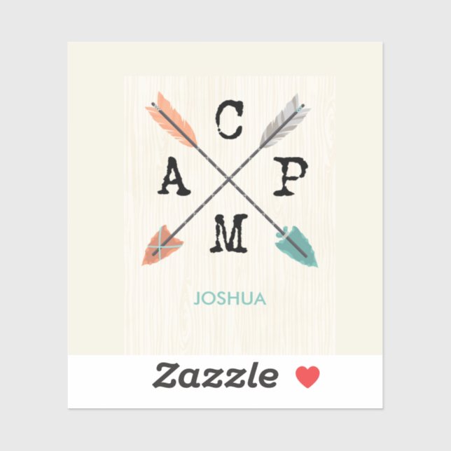Camp Personalize Name Arrows on Wood Pattern Sticker (Sheet)