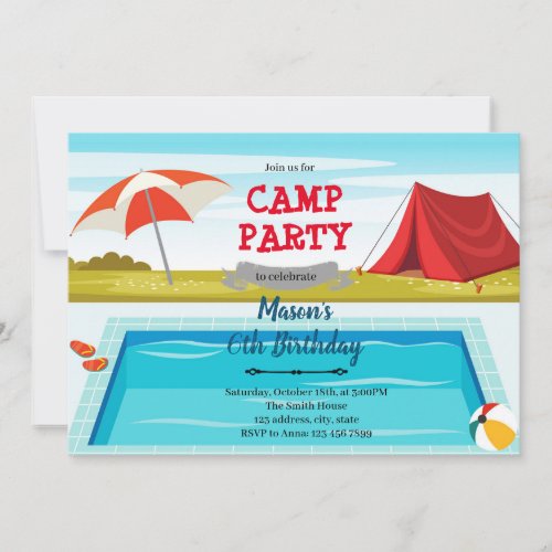 Camp pool birthday party invitation