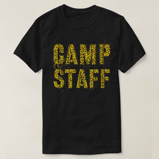 CAMP STAFF Leopard Print Host Summer Counselor Tea T-Shirt (Design Front)