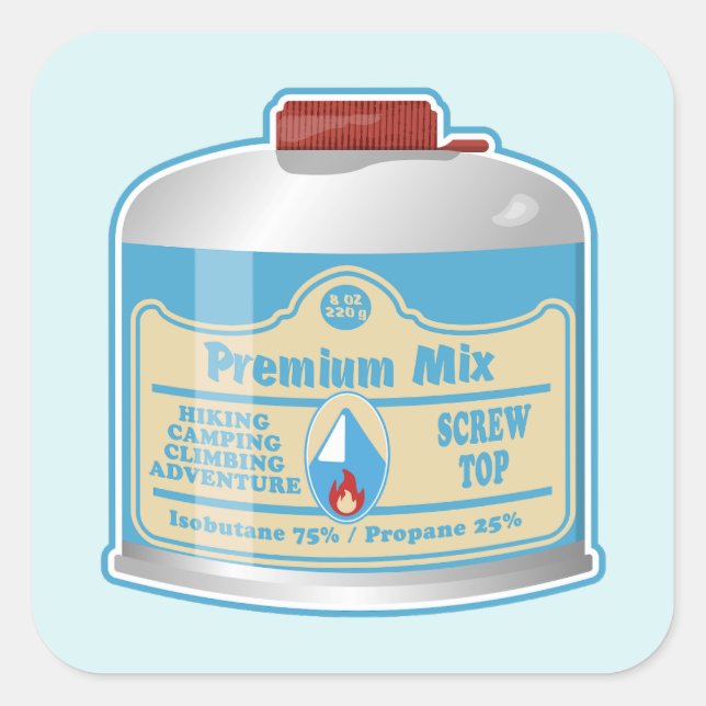Camp stove fuel canistier propane isobutane square sticker (Front)