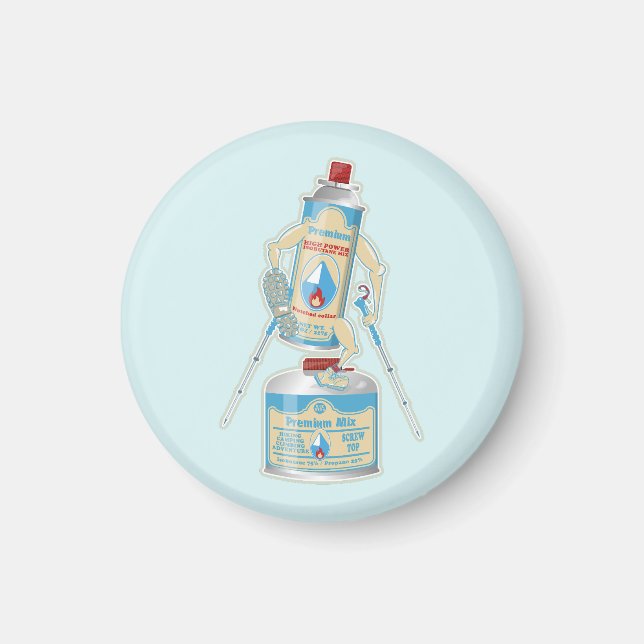 Camp stove gas canisters funny hiking magnet (Front)