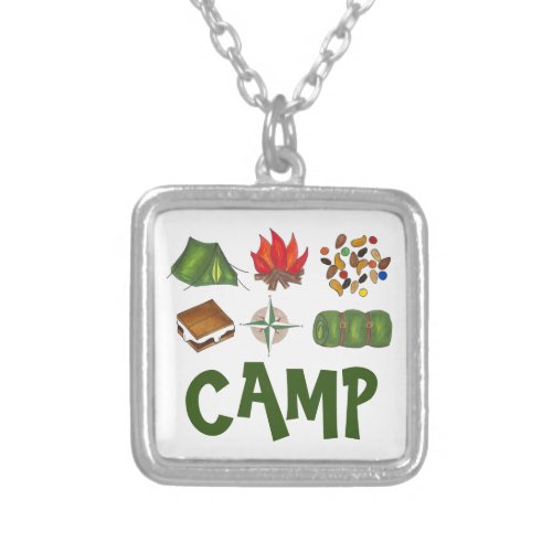 CAMP Tent Campfire Compass Camping Smores Necklace