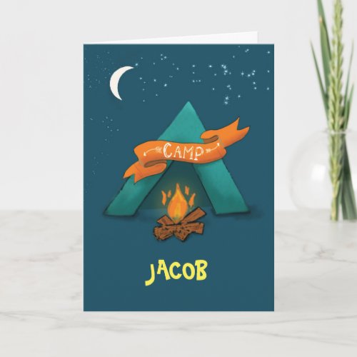Camp Thinking of You Custom Name Tent and Campfire Card