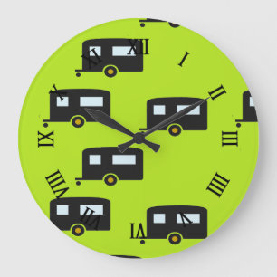 Camp trailers on green large clock