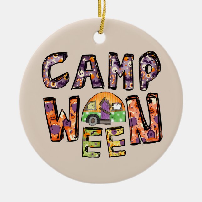 Camp Ween Halloween Camper Design Ceramic Ornament (Front)