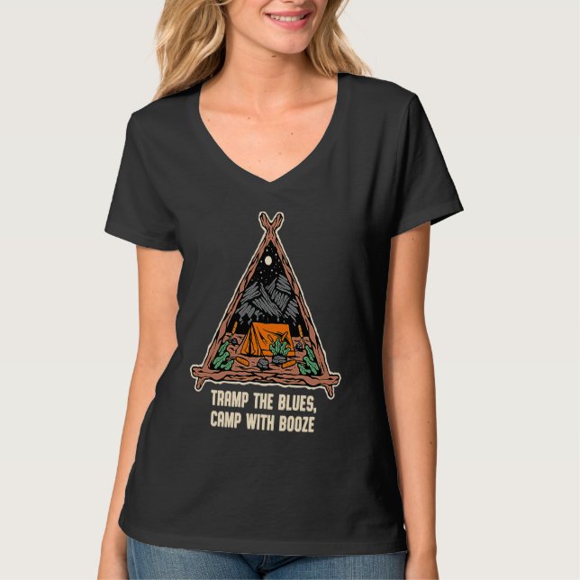 Camp with Booze Camping Beer  Camper Drinker Drink T-Shirt (Front)