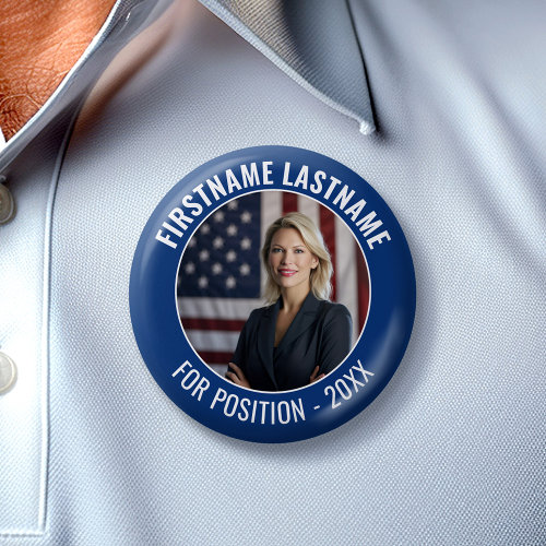 Campaign Photo with curved type _ Blue and White Button