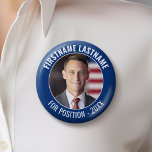 Campaign Photo with curved type - Blue and White Button<br><div class="desc">This modern, minimal design includes a place for one square photo and blue color border with sans serif fonts. You can add the candidate name and position or slogan. This traditional design works great for a city council campaign or local school board. Are you looking for election materials that you...</div>