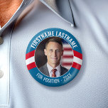 Campaign Photo with curved type - Red White Blue Button<br><div class="desc">This modern, minimal design includes a place for one square photo and red white and blue border with sans serif fonts. You can add the candidate name and position or slogan. This traditional design works great for a city council campaign or local school board. Are you looking for election materials...</div>