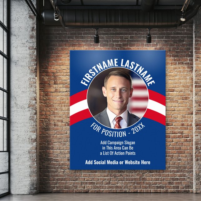 Campaign Photo with curved type - Red White Blue Poster (Custom Campaign Poster)