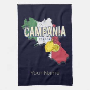 Campania Italy Retro Region Map Vintage Souvenir Kitchen Towel