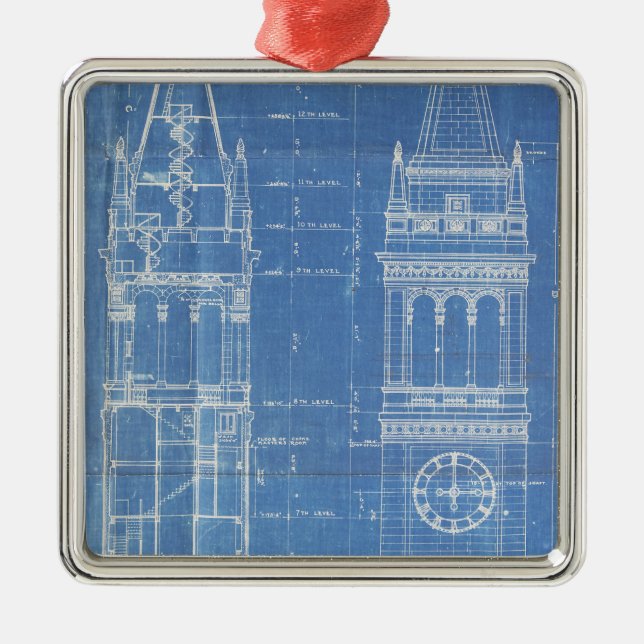 Campanile Blueprint Metal Ornament (Front)