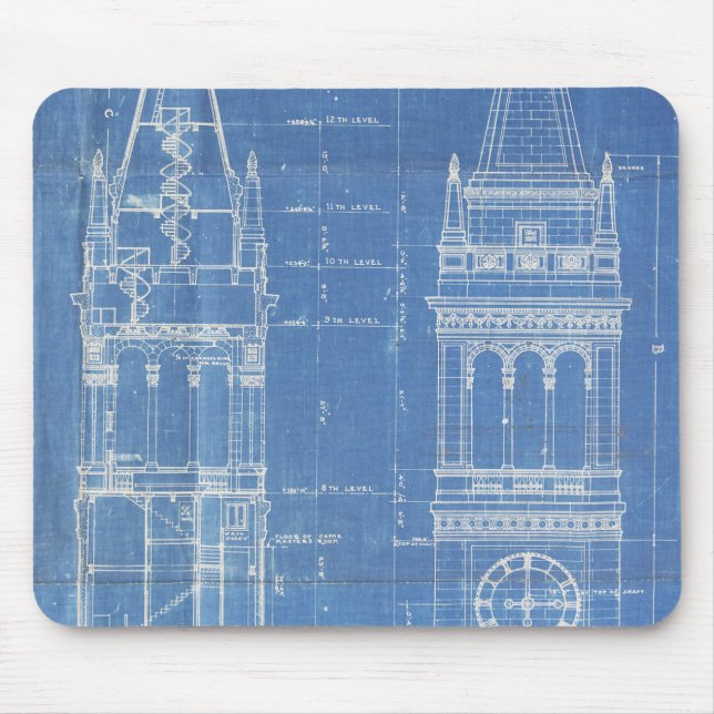 Campanile Blueprint Mouse Pad (Front)