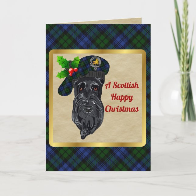 Campbell Badge & Tartan Personalized Christmas Card (Front)