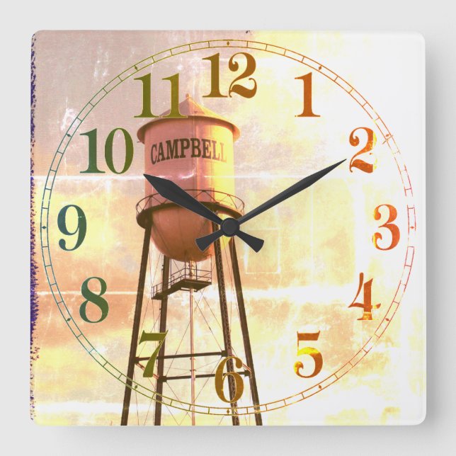 Campbell CA Historic Water Tower Square Wall Clock (Front)